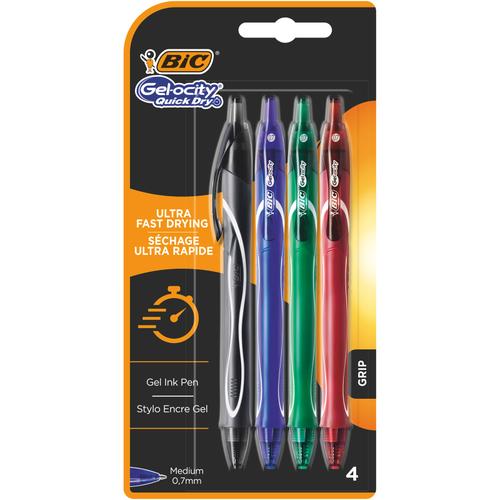 Roller BIC Gelocity Quick Dry, 4 bucati (Albastru, Negru, Rosu, Verde)