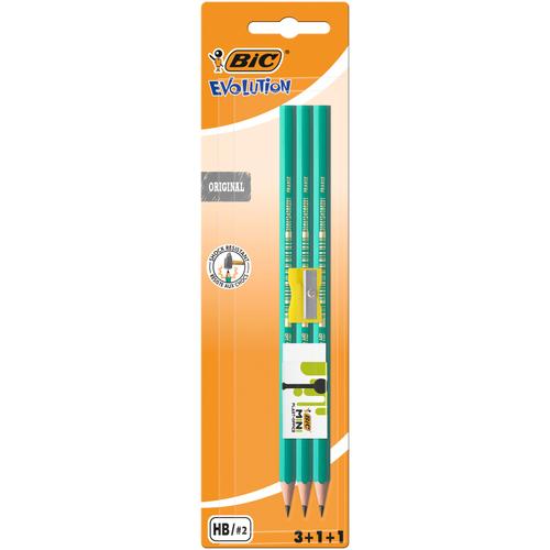 Set 3 creioane grafit  BIC Evolution + 1 radiera + 1 ascutitoare