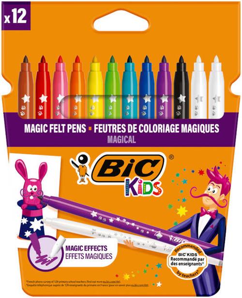 Markere/Carioci colorate lavabile BIC Colour&Erase, 12 culori
