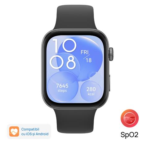 Smartwatch Huawei Watch Fit 3, Bluetooth, GPS, Ecran AMOLED 1.82inch, 100+ Moduri Sport, Monitorizare somn, ritm cardiac, Waterproof 5 ATM (Negru) Smartwatch Huawei Watch Fit 3, Bluetooth, GPS, Ecran AMOLED 1.82inch, 100+ Moduri Sport, Monitorizare somn, ritm cardiac, Waterproof 5 ATM (Negru)