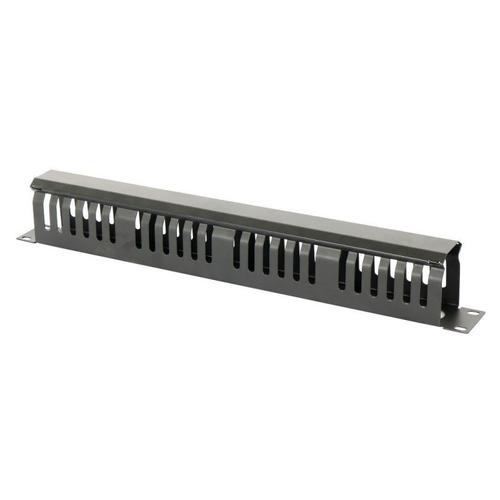 Ghidaj orizontal patchcord-uri EMTEX, metalic, cu capac, organizator cabluri rack, 1U