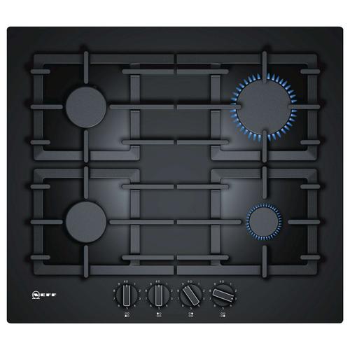 Plita incorporabila Neff T26CS49S0, Gaz, 4 arzatoare, Aprindere la o singura mana, Siguranta cu supravegherea flacarii, FlameSelect, Grilaj fonta, Indicator de caldura reziduala, Sticla (Negru) - 0 | YEO