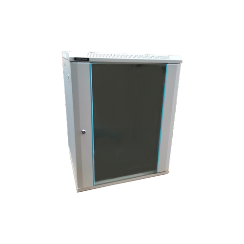 Rack 12U 600x450 DATEUP RAL 7035, dezasamblat, montare pe perete, usa din sticla, panouri laterale detasabile si securizate