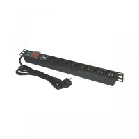 Bara alimentare aluminiu / PDU EMTEX PDU7PK, 7 prize schuko + switch, protectie la supratensiune, 16A, 3500W, 3x1.5, 2m, 19 inch