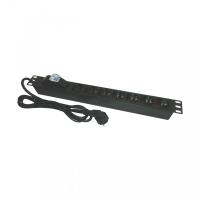 Bara alimentare aluminiu / PDU EMTEX PDU7CB, 19 inch, 7 prize schuko + siguranta automata, 16A, 3500W, 3x1.5, 2m