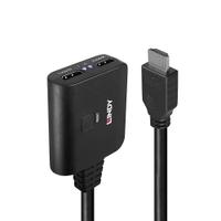Cablu Lindy LY-38356, HDMI - 2 x HDMI 4K60, latime de banda suportata 18Gbps, Chipset: GSV2006, lungime cablu 500 mm, Negru