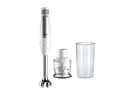 Blender de mana Braun MQ7020 WH, 1000 W, Pahar 0.6 l, Tocator 0.35 l, Sistem EasyClick Plus (Alb/Argintiu)