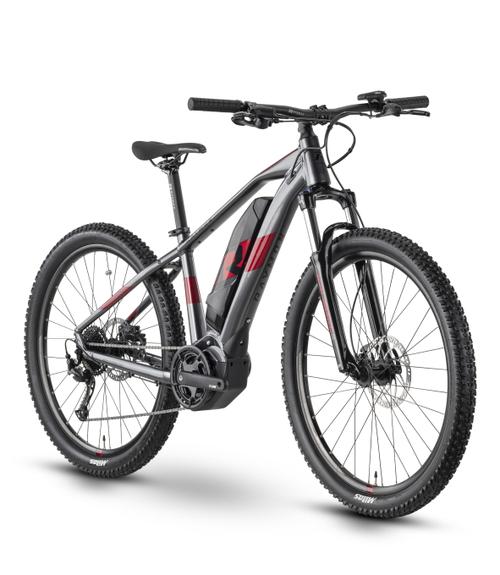 Bicicleta Electrica Raymon HardRay E 3.0, roti 27.5 Inch, cadru aluminiu 500mm L, Autonomie 100 km, motor 250W, baterie 500 Wh, Gri/Rosu