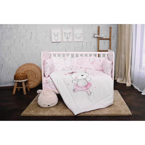 Set lenjerie pat 7 piese Lorelli Lily Pink Ballerina Bear,  bumbac ranforce
