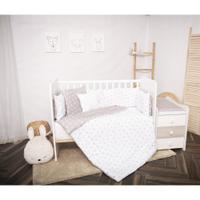 Set lenjerie pat 8 piese Lorelli Trend Abstract Leaves Grey Beige, bumbac ranforce