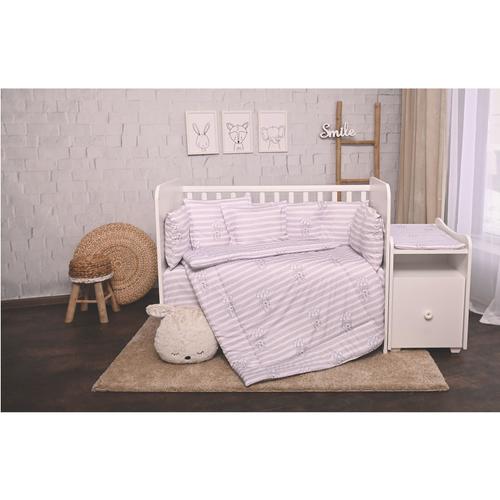 Set lenjerie pat 8 piese Lorelli Trend Grey Striped, bumbac ranforce