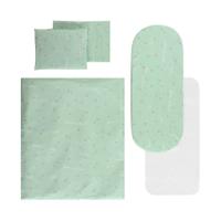 Set lenjerie pentru carucior Lorelli Sleep & Dream Green, universal, cu protectie impermeabila, 7 piese, bumbac fin si delicat
