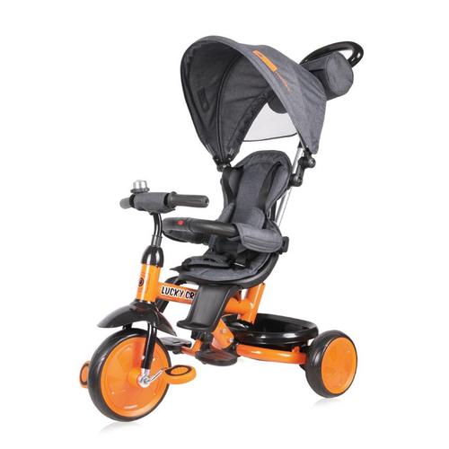 Tricicleta pentru copii Lorelli Lucky Crew, multifunctionala, 10 luni-6 ani, Negru/Portocaliu