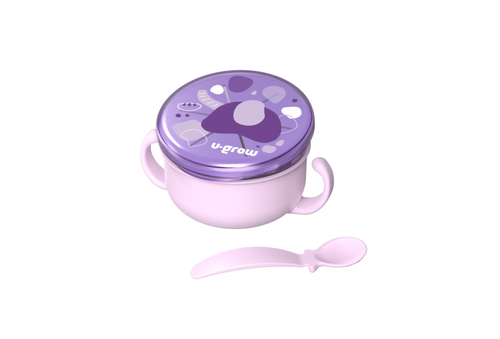 Bol 2 in 1 pentru snackuri cu lingurita U-Grow A-2504PP,  380 ml (Mov)
