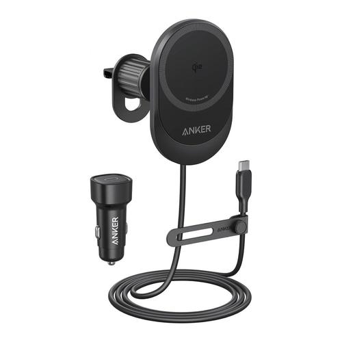 Suport auto cu incarcare wireless Anker MagGo, 15W, 360°, pentru iPhone 14/15, (cablu si adaptor inclus), Negru