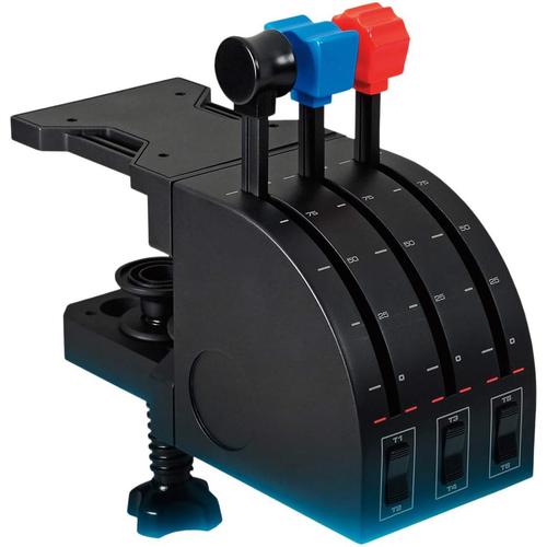 Controller accelaratie Logitech G Saitek Pro Flight Throttle Quadrant, USB, Compatibil PC, Display LCD, Indicatoare LED (Negru)