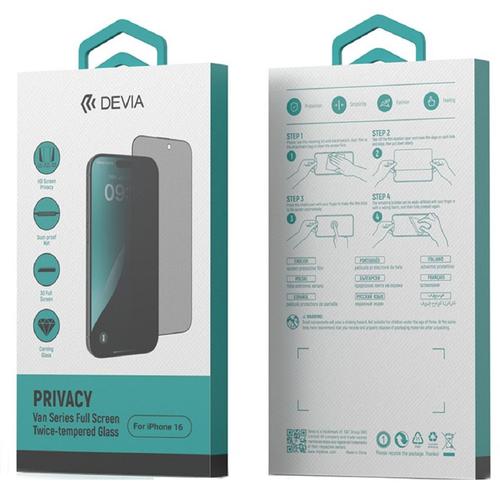 Folie Sticla Van Series Full Screen Privacy Twice Devia pentru iPhone 16, Negru