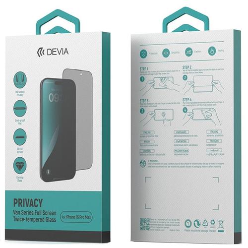 Folie Sticla Van Series Full Screen Privacy Twice Devia pentru iPhone 16 Pro Max, Negru