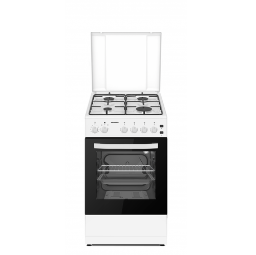 Aragaz Heinner HFSC-S60LITGWH, Gaz, 4 arzatoare, Aprindere electrica, Timer, Grill, Lumina cuptor, Duze GPL (Alb)
