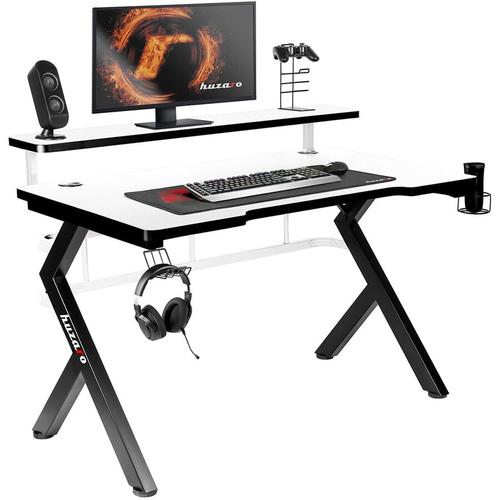 Birou gaming cu suport pentru monitor Huzaro Hero 5.0, 120 x 60 x 69.5 cm, Aluminiu/HDF (Negru/Alb)
