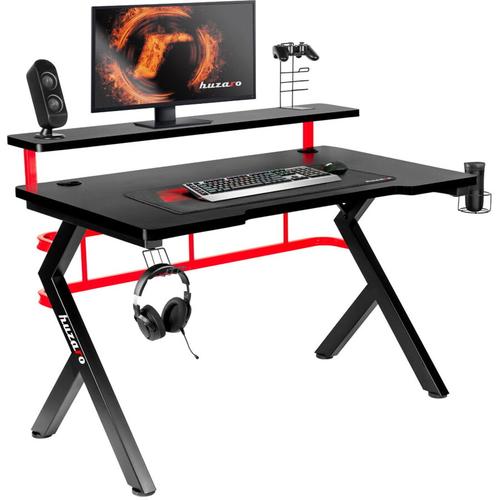 Birou gaming cu suport pentru monitor Huzaro Hero 5.0, 120 x 60 x 69.5 cm, Aluminiu/HDF (Negru/Rosu)