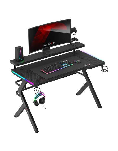 Birou gaming cu suport pentru monitor Huzaro Hero 5.0 RGB, 120 x 60 x 69.5 cm, Aluminiu/HDF (Negru)