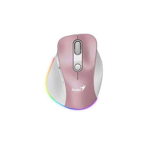 Mouse Wireless Genius Ergo 9000S Pro, Bluetooth, 2400 DPI, reincarcabil, RGB (Roz)