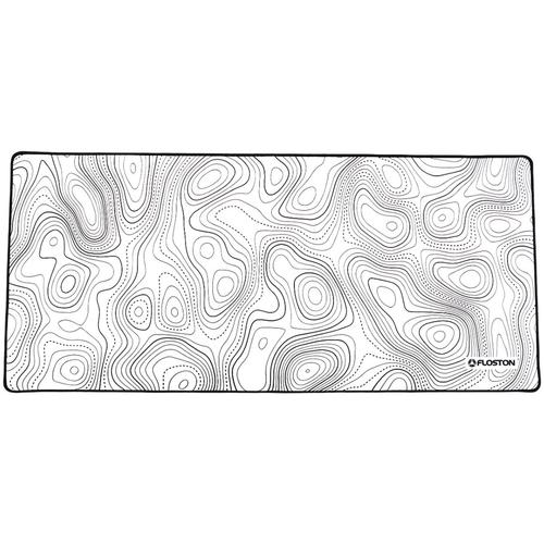 Mousepad Floston TOPOGRAPHIC WHITE, 90 x 40cm, baza cauciucata, suprafata textila, margini cusute, Alb