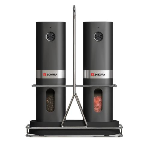 Set 2 rasnite electrice pentru sare si piper, cu suport metalic - Zokura