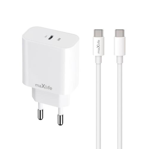 Incarcator Retea Cu Cablu USB-C MaXlife MXTC-06-20C, 20W, 3A, 1 x USB-C, Alb