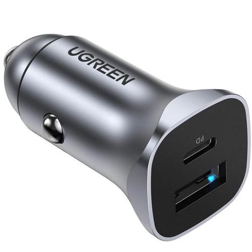 Incarcator Auto UGREEN CD130, 30W, 3A, 1 x USB-A - 1 x USB-C, Gri
