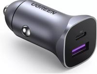Incarcator Auto UGREEN CD130, 30W, 3A, 1 x USB-A - 1 x USB-C, Gri
