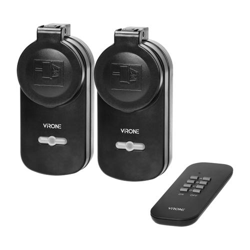 Set prize wireless Virone RS-2(GS), schuko, 2 prize, IP44, telecomanda, Negru