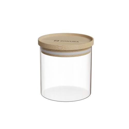 Recipient sticla, Ø9,5cm, 500ml, cu capac din bambus - Zokura