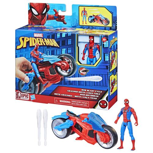 Set figurina si vehicul Spider-Man Web Blast Cycle, 10cm