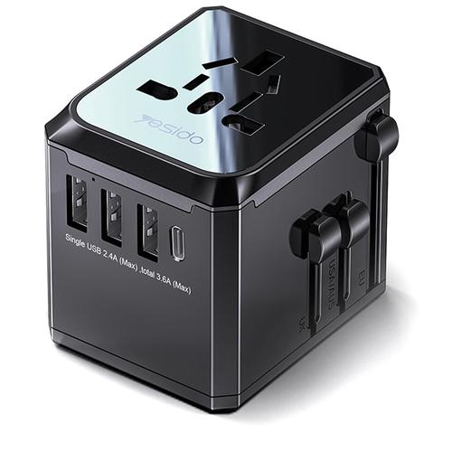 Incarcator Retea Yesido MC10 Travel, 18W, 3.6A, 1 x USB-C, 3 x USB-A, Negru