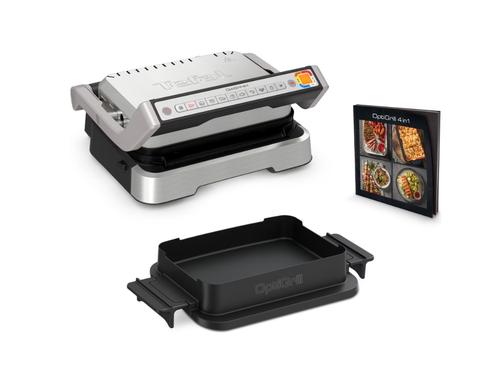 Gratar electric Tefal OptiGrill 4 in 1 GC774D30, 2100W, 9 programe de gatire automate, tava pentru cuptor, tavi detasabile cu invelis antiaderent (Argintiu/Negru)