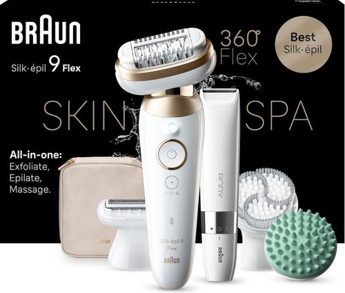 Epilator Braun SES9-481 Silk épil 9 Flex SkinSpa 3D, 40 micro pensete, Autonomie 50 minute, Wet&Dry, Smart Light, Smart Touch (Alb/Auriu)