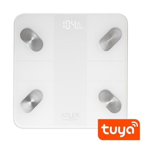 Cantar electronic inteligent de baie Adler AD 8186, Bluetooth, Tuya, display LED, 180 kg, platforma de sticla 6 mm, apa/grasime/masa musculara/masa osoasa, Auto ON/OFF (Alb) Cantar electronic inteligent de baie Adler AD 8186, Bluetooth, Tuya, display LED, 180 kg, platforma de sticla 6 mm, apa/grasime/masa musculara/masa osoasa, Auto ON/OFF (Alb)