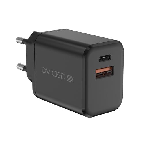 Incarcator retea Dviced DV221009, 35W, GaN, 1 USB-A, 1 USB-C, Cablu USB-C 1.25m (Negru)