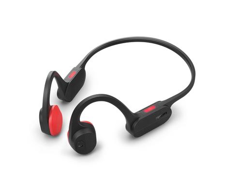 Casti alergare Philips TAA5608BK/00, Bluetooth, Microfon, Autonomie 6 ore (Negru/Rosu)
