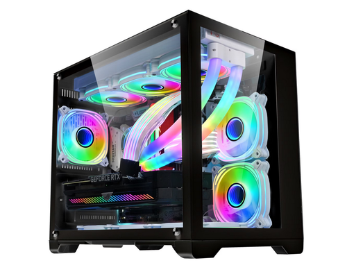 Carcasa Gaming 1STPLAYER Megaview MV6, Cube Tower, M-ATX/Mini-ITX, ARGB (Negru)