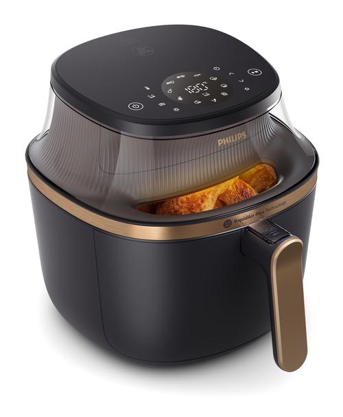 Friteuza cu aer cald Philips NA332/00 XL, 6.2 l, 12 programe, 1700 W, Ecran LED, Temperatura ajustabila 40-200 C (Negru/Auriu)