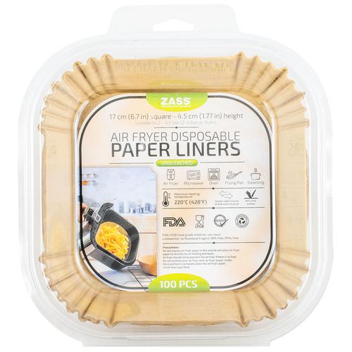 Set 100 buc. hartie de copt pentru airfryer ZASS ZPL 03, 17 cm, forma patrata (Maro)