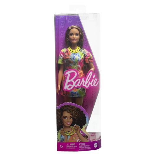 Papusa Barbie Fashionistas - Satena cu rochie cu imprimeu Good Vibes