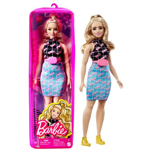 Papusa Barbie Fashionistas PWR GRL Blonda, cu imprimeu