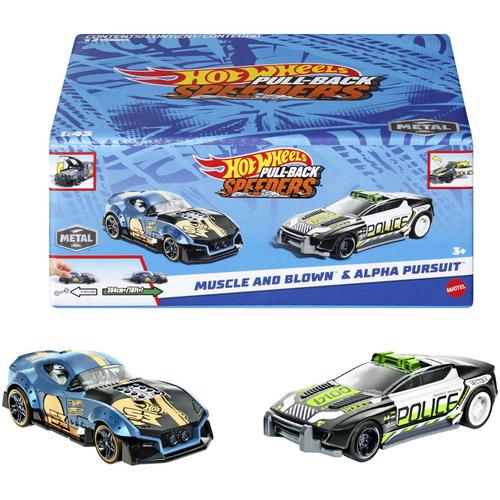 Set 2 masinute metalice Hot Wheels Pull Back- Muscle And Blown si Alpha Pursuit 1:43