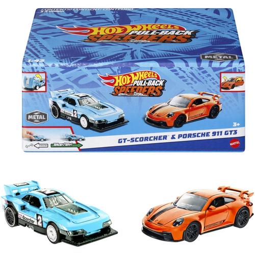Set 2 masinute metalice Hot Wheels Pull Back- Gt-Scorcher si Porsche 911 Gt3 1:43