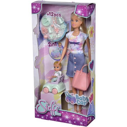 Papusa Steffi Love Baby Car, 29 cm, cu 12 accesorii