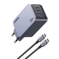 Incarcator retea Ugreen Nexode Pro 100W, GaN Mini, 2x USB-C, 1x USB-A, cu cablu USB-C inclus, Gri